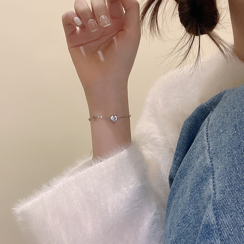 Yeezii Sederhana Zirkon Gelang Perak Untuk Wanita Hati Rantai Bracelets Aksesoris Perhiasan
