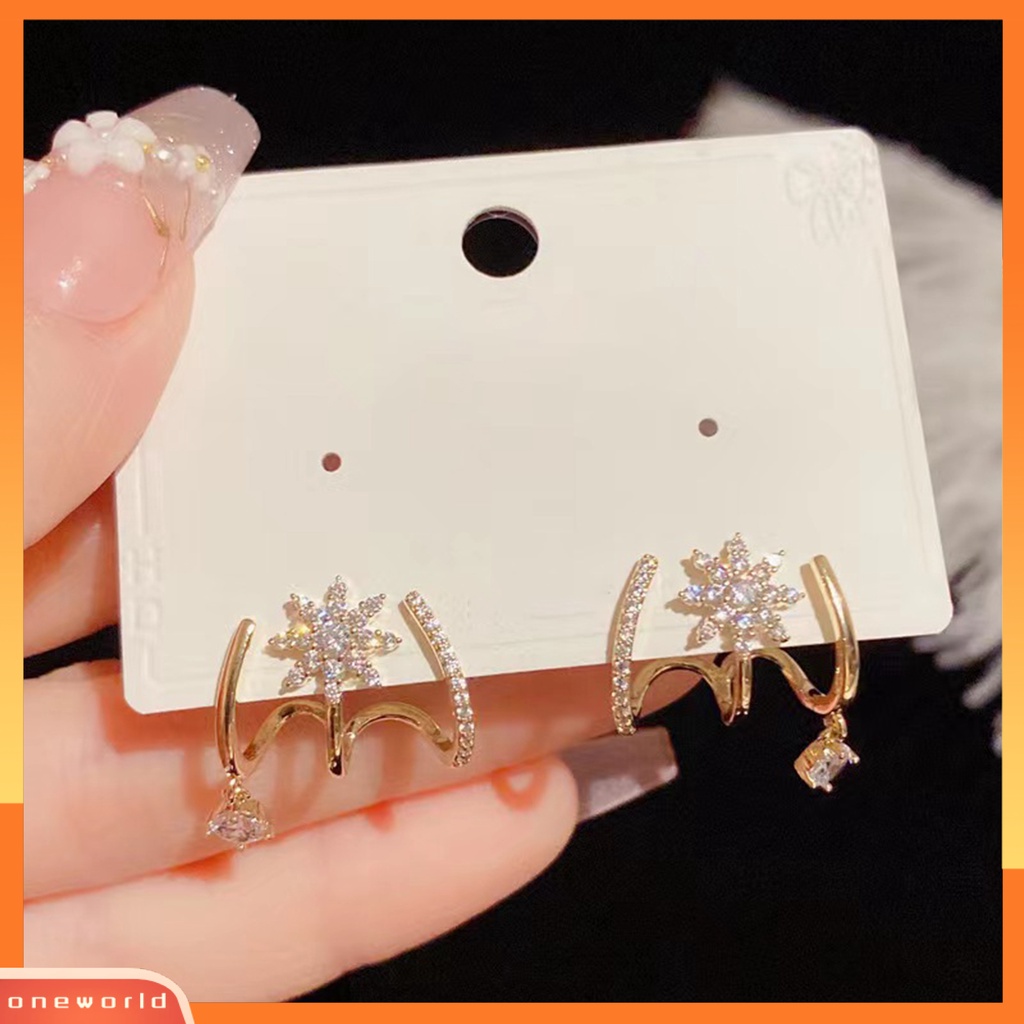 [EONE] 1pasang Ear Studs Claw 3baris Elegan Temperamen Emas Hadiah Hypoallergenic Bling Berlian Imitasi Bintang Wanita Anting Fashion Perhiasan