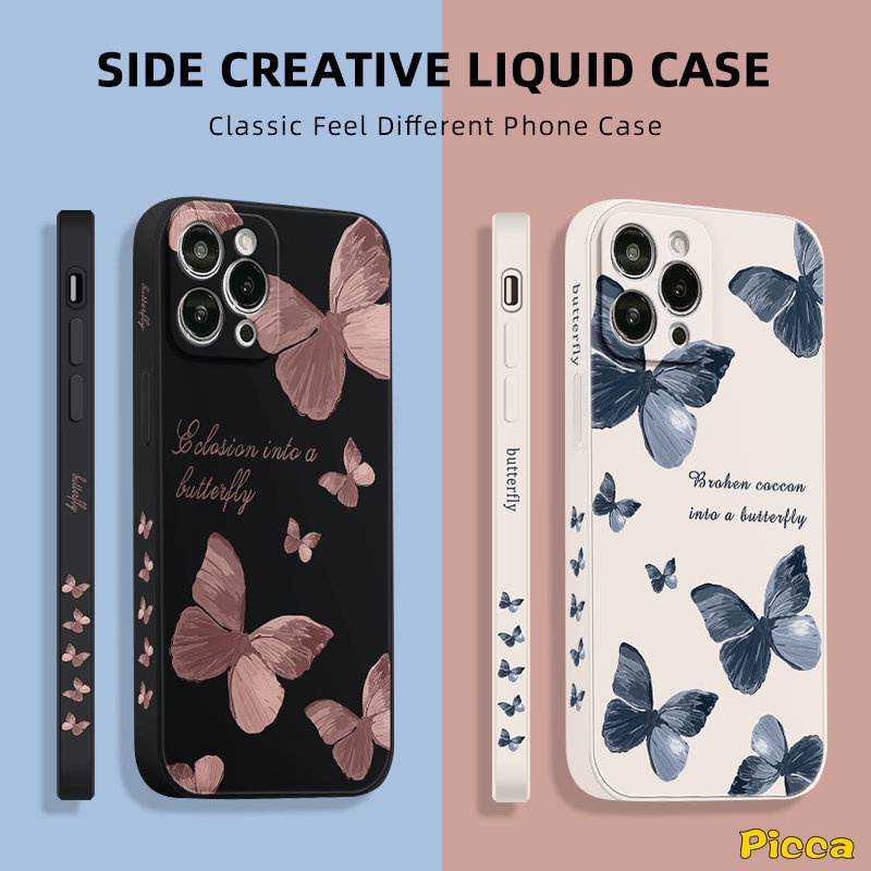 Casing Tepi Lurus Kupu Retro Oppo A12 A16 A15 A17 A57 A95 A76 A94 A7 Reno 8T 8 7 6 5F 5 A5s A3s A54 A9 A78 A55 A53 A31 A5 A52 A16E A1K A16K A96 A36 A74 Side Print Sarung Soft Cover