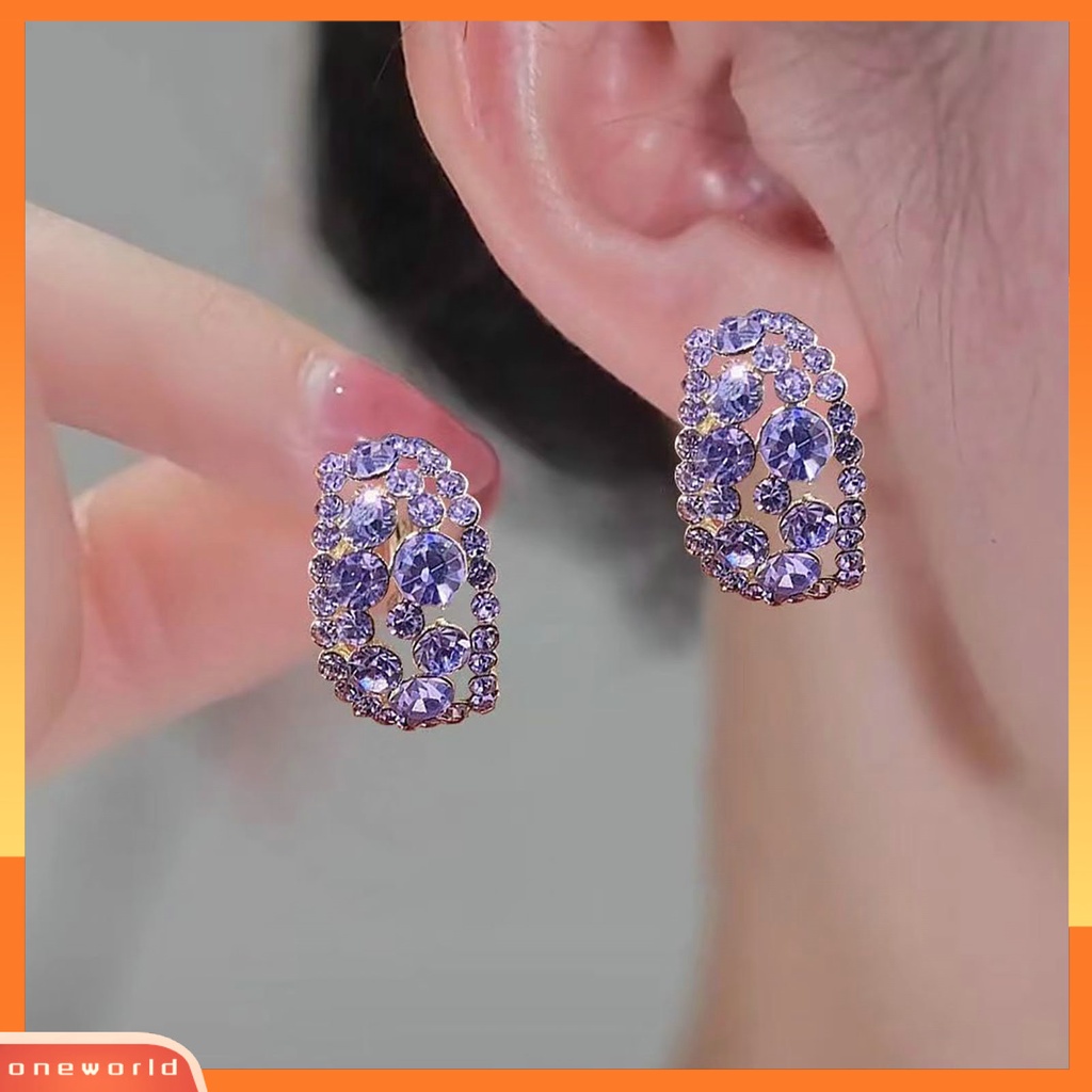 [EONE] 1pasang Anting Pejantan Temperamen Mengkilap Elegan Geometris Berkilau Berdandan Hadiah Valentine Wanita Kristal Imitasi Menjuntai Anting Perhiasan Pernikahan Aksesori Fashion