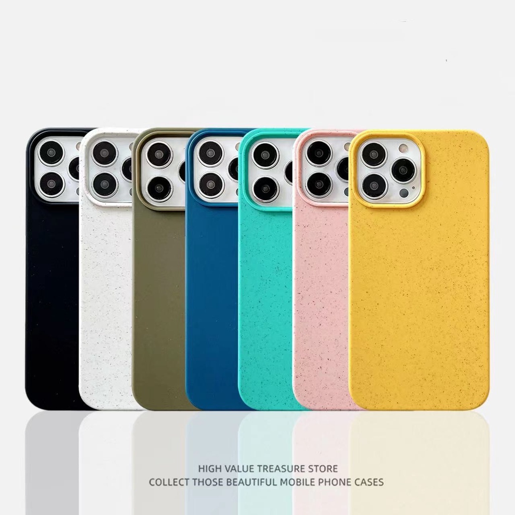 IPHONE Warna Solid Telinga Gandum Ramah Lingkungan Biodegradable Phone Case Untuk Iphone11 12 13 14 X XS XR Case Cover