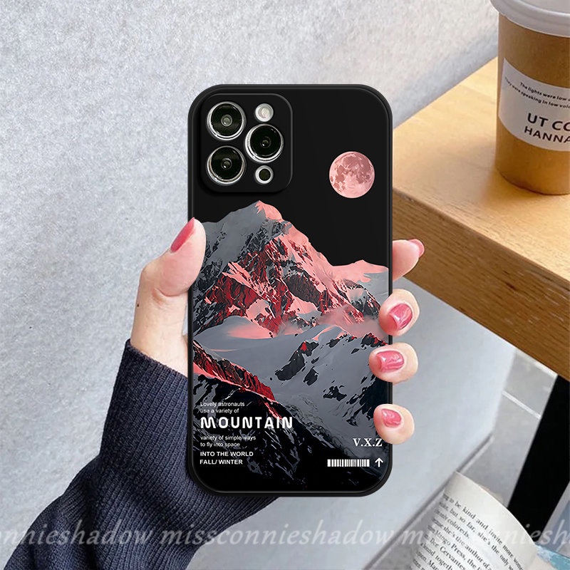 IPHONE Casing Ponsel Gunung Salju Pemandangan Pasangan Kompatibel Untuk Iphone11 14 13 12 Pro Max7 6S 8 6 Plus XR X XS Max SE 2020 Tepi Lurus Soft Cover