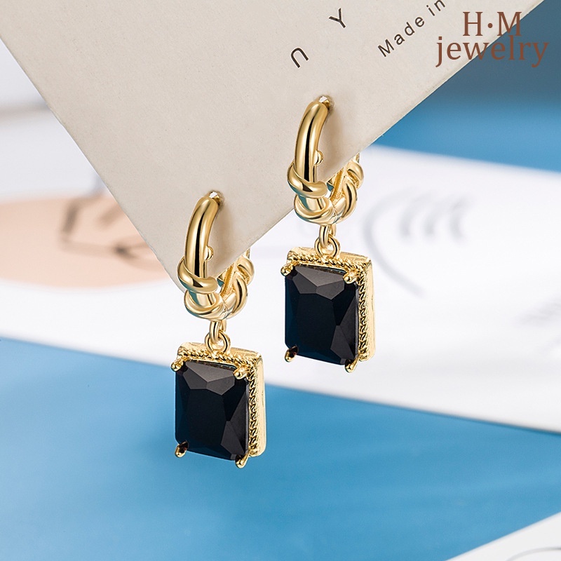 S925 Perak Retro Hitam AAA Zirkon Anting Bermutu Tinggi Cahaya Mewah Temperamen Anting
