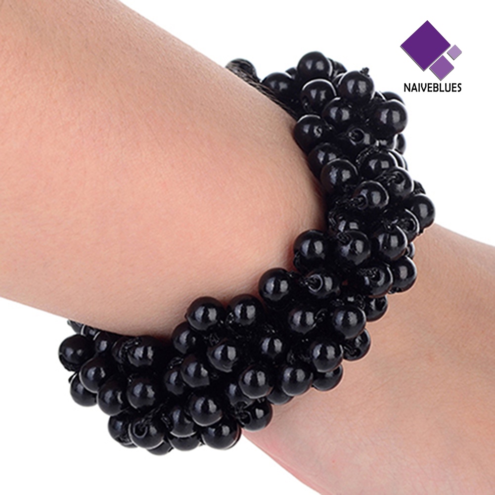 &lt; Naiveblues &gt; Fashion Wanita Manik-Manik Mutiara Imitasi Hair Band Scrunchie Ponytail Holder