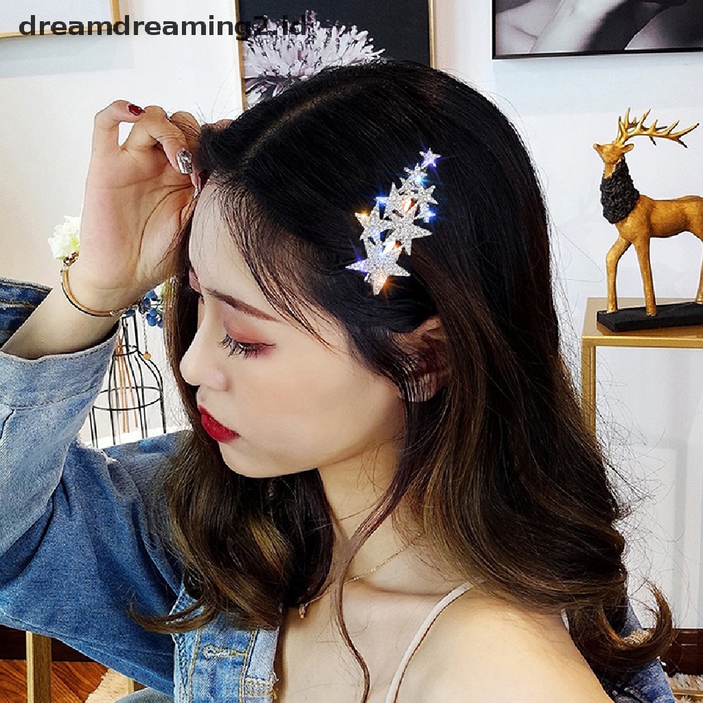 (dream) Berlian Imitasi Pentagram Rambut Klip Wanita Styling Rambut Klip Glitter Shiny Jepit Rambut//