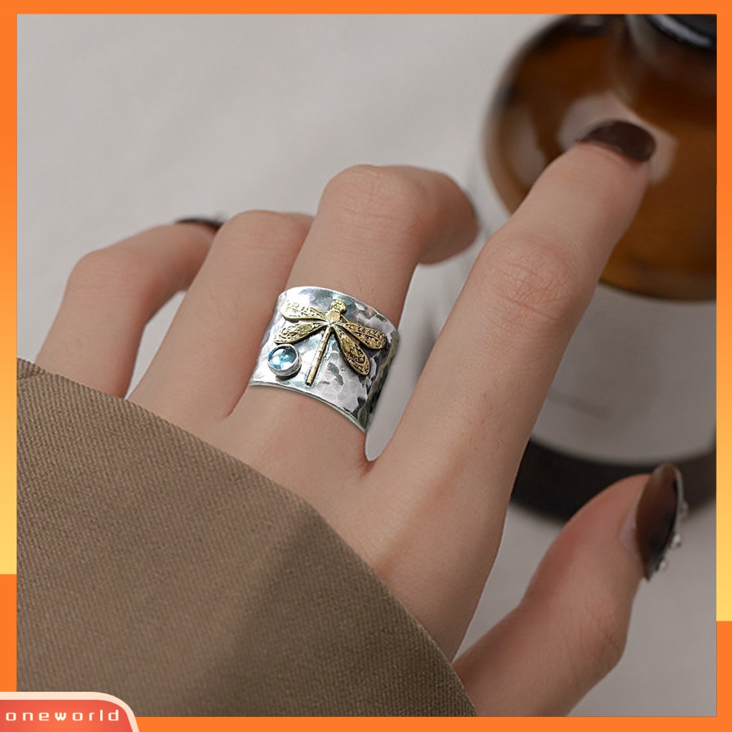 [EONE] Cincin Wanita Capung Biru Permata Imitasi Vintage Electroplating Animal Finger Ring Untuk Pernikahan
