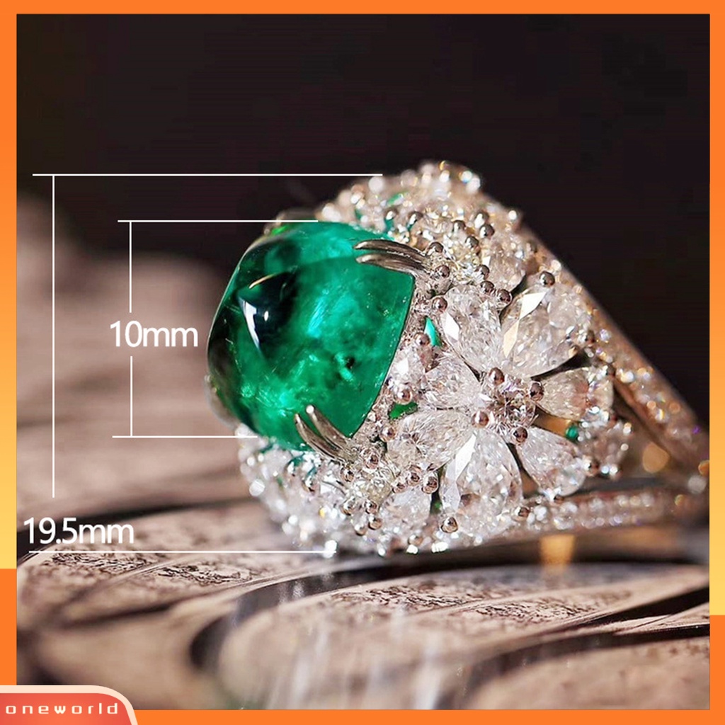 [EONE] Cincin Wanita Retro Hias Berlian Imitasi Persegi Hijau Jari Ring Untuk Anniversary