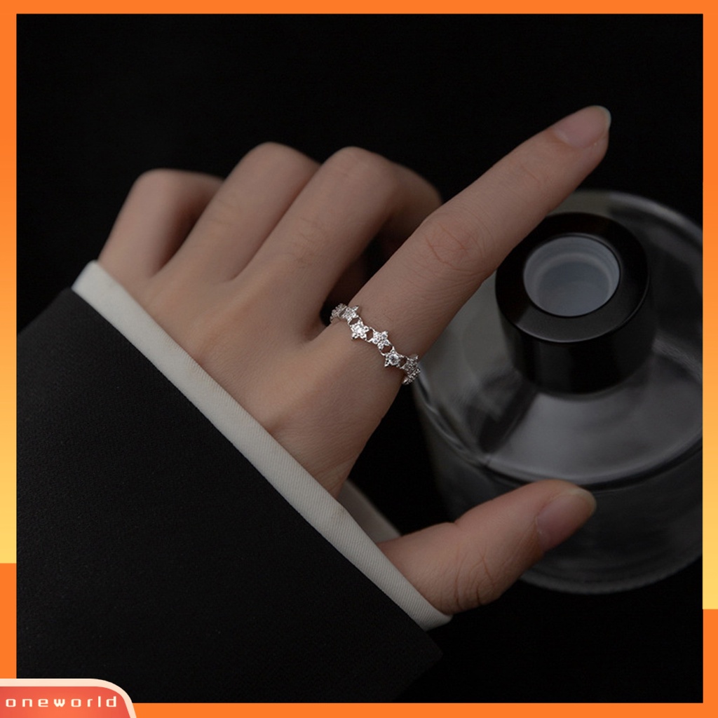 [EONE] Wanita Cincin Adjustable Opening Design Geometris Berkilau Semua Pertandingan Hias Bintang Penuh Berlian Imitasi Lamaran Cincin Pesona Perhiasan Hadiah Valentine Untuk Pacar