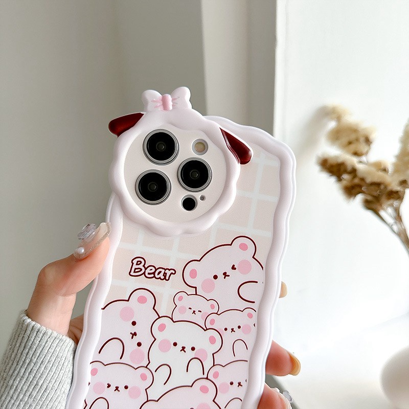 【Lamb Style】Stacked Little Bear Soft TPU Case HP iP iPhone 11 12 13 14 Pro Max 7 8 + Plus SE 2020 X XS XR Max Girl Woman FTD Casing Apple