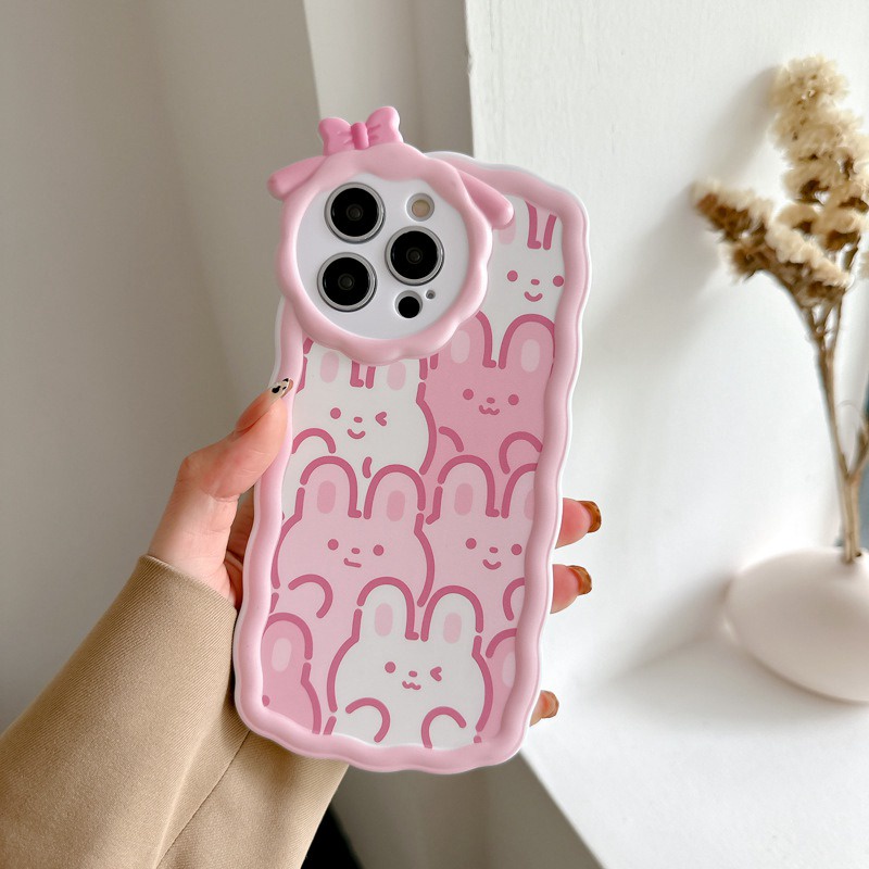 【Lamb Style】Stacked Bunny Soft TPU Case HP iP iPhone 11 12 13 14 Pro Max 7 8 + Plus SE 2020 X XS XR Max Girl Woman FTD Casing Apple