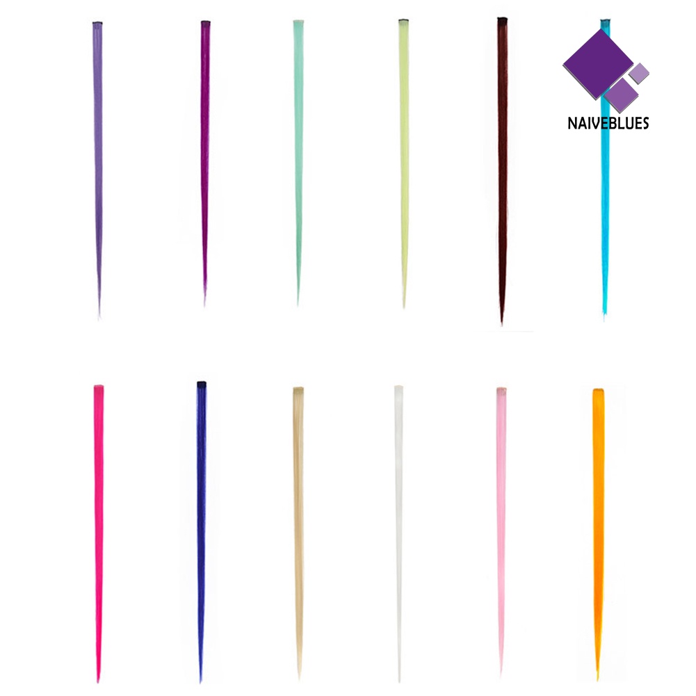 &lt; Naiveblues &gt; Rambut Sintetis Wanita Panjang Lurus Multi Warna Ekstensi Wig Pesta