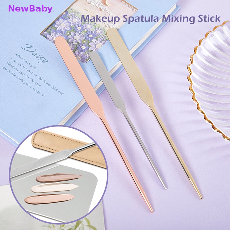 Newbaby Spatula Toner Makeup Kepala Ganda Bahan Stainless Steel Dengan Stik Pencampur Tas PU ID