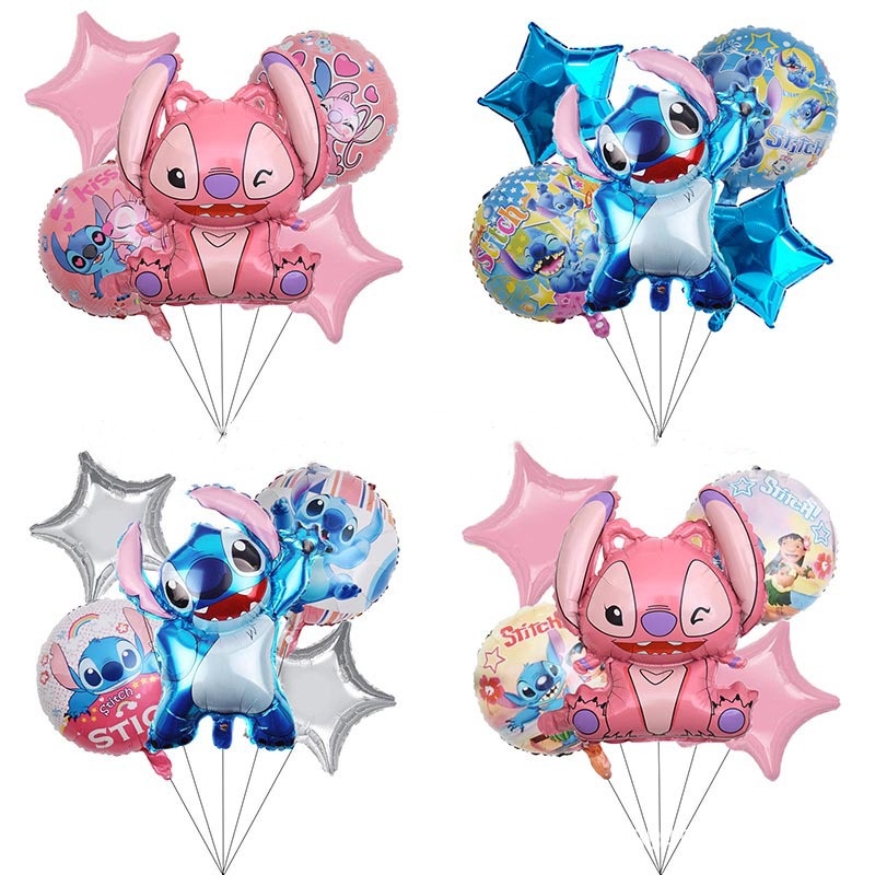 5pcs/lot Disney Angel Stitch Balon Aluminium Film Lilo &amp; Stitch Figurine Boneka Dekorasi Untuk Perlengkapan Pesta Ulang Tahun