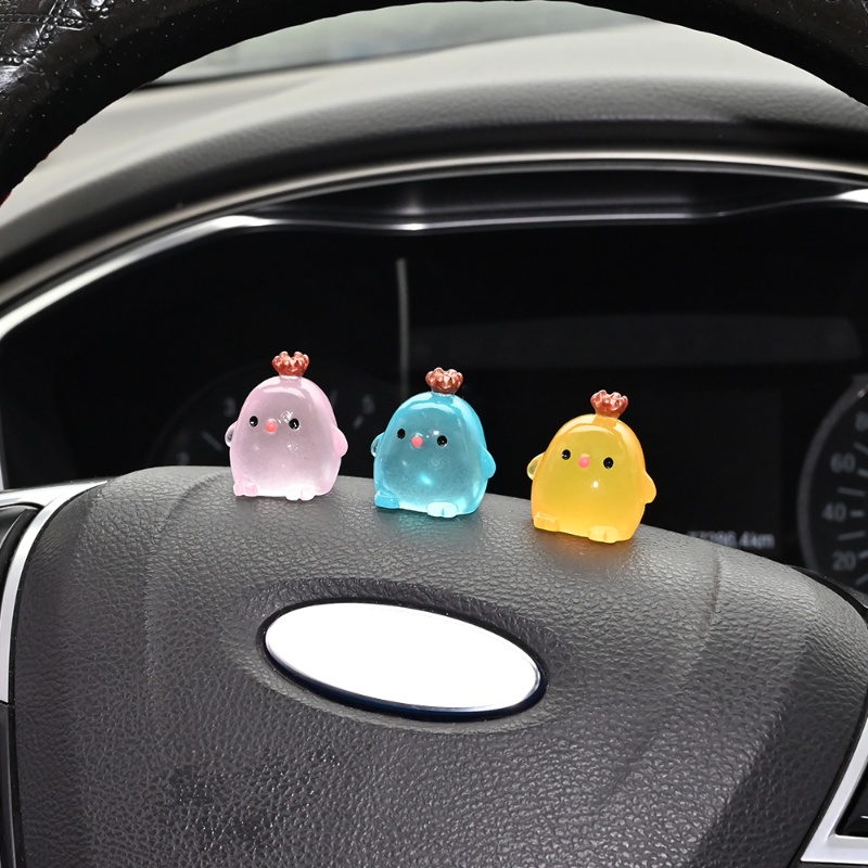 Ornamen Dashboard Mobil Boneka Resin Bebek Kecil Lucu/Otomotif Hias Mainan Duckling Mini Luminous/Patung Kartun Layout Interior Kendaraan DIY