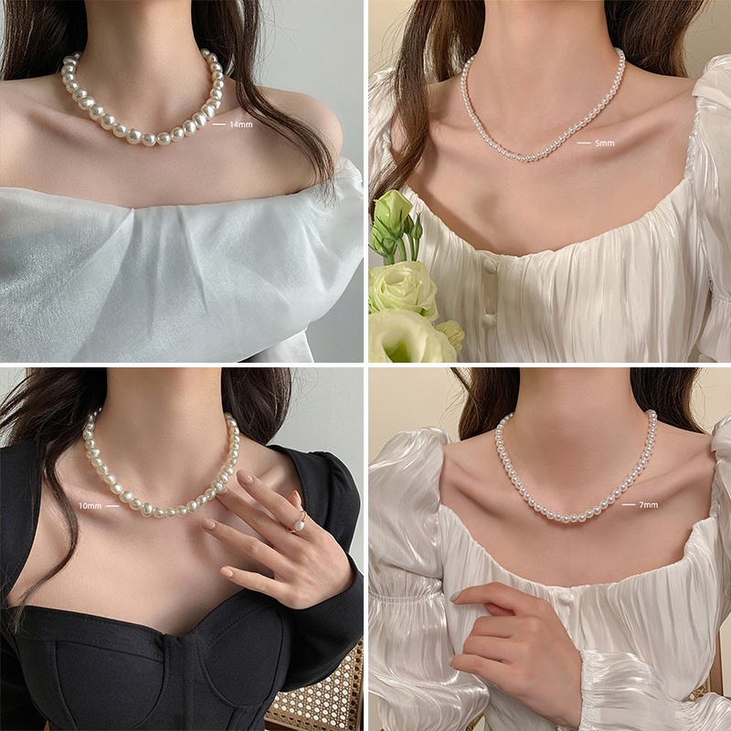 Kalung Rantai Manik Mutiara Elegan Kupu-Kupu Hati Tulip Busur Kristal Zirkon Liontin Choker Untuk Aksesoris Perhiasan Wanita