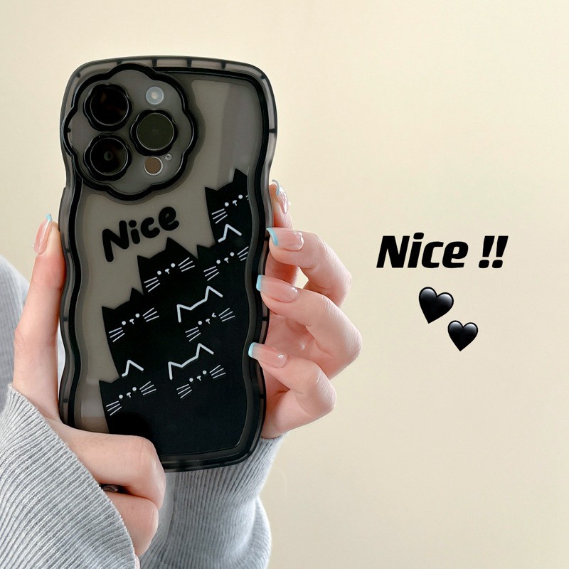 【Flower Camera】Nice Kitty Soft TPU Case HP iP iPhone 11 12 13 14 Pro Max 7 8 + Plus SE 2020 X XS XR Max Black Clear FTD Casing Apple