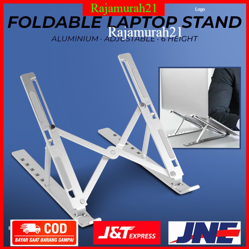 Laptop Stand Aluminium Foldable Adjustable 6 Height - Silver - 7RCF0JSV