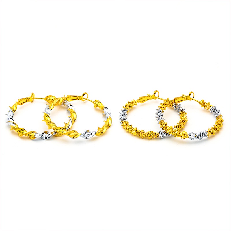 Goldkingdom Aksesoris Perhiasan Fashion Ready Stock Anting Caterpillar Sepasang Wanita Lapis Emas Perak Lapis Dua Nada