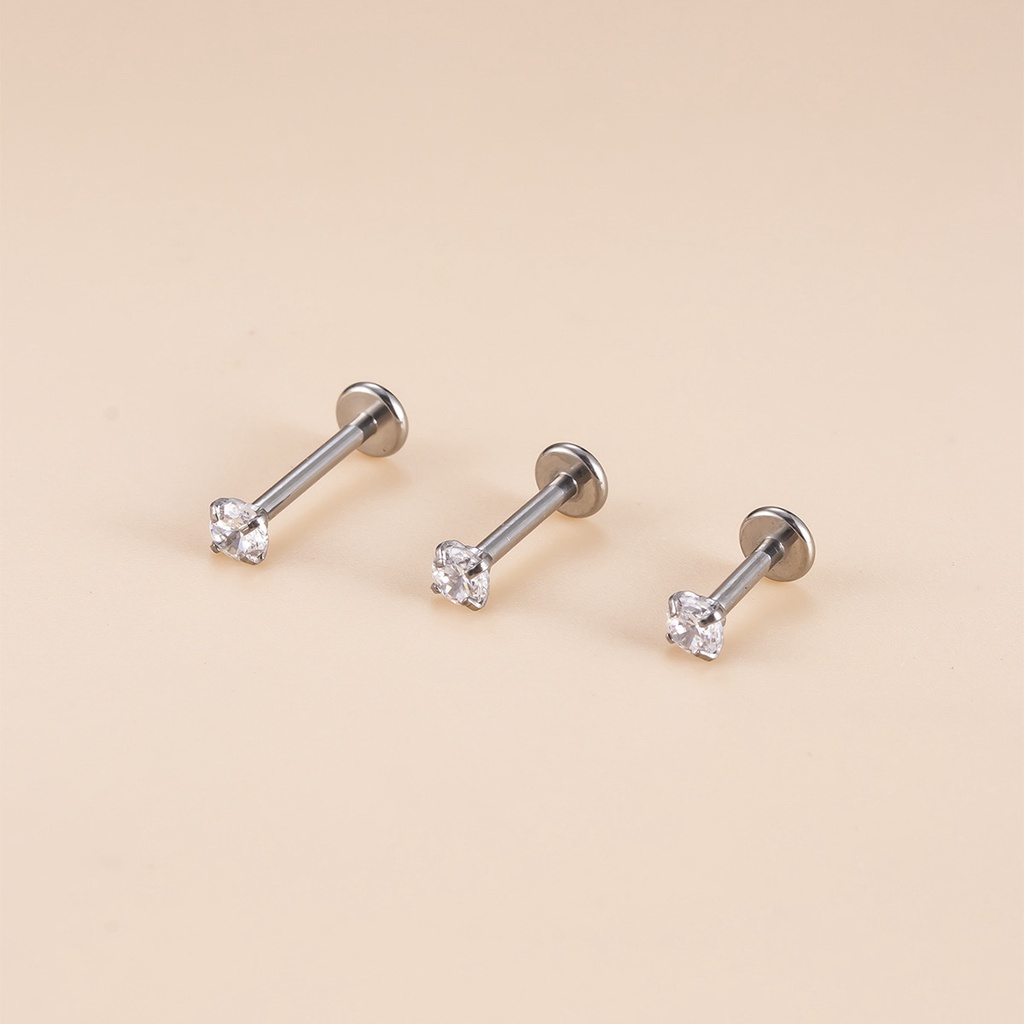 1biji 16Gauge Labret Stud Bibir Helix Tragus Perhiasan Tindik Tubuh Stainless Steel Zirkon Bulat Hati Bintang Bentuk Persegi