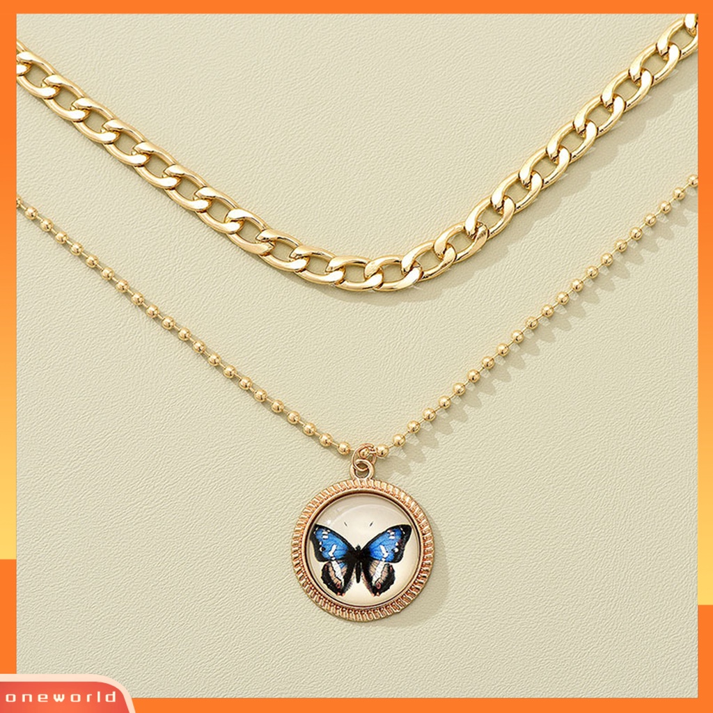 [EONE] Wanita Kalung Double Layer Retro Hias Kilau Terang Dapat Disesuaikan Perhiasan Hadiah Aksesori Gadis Kupu-Kupu Liontin Kalung Rantai Klavikula Untuk Pacaran