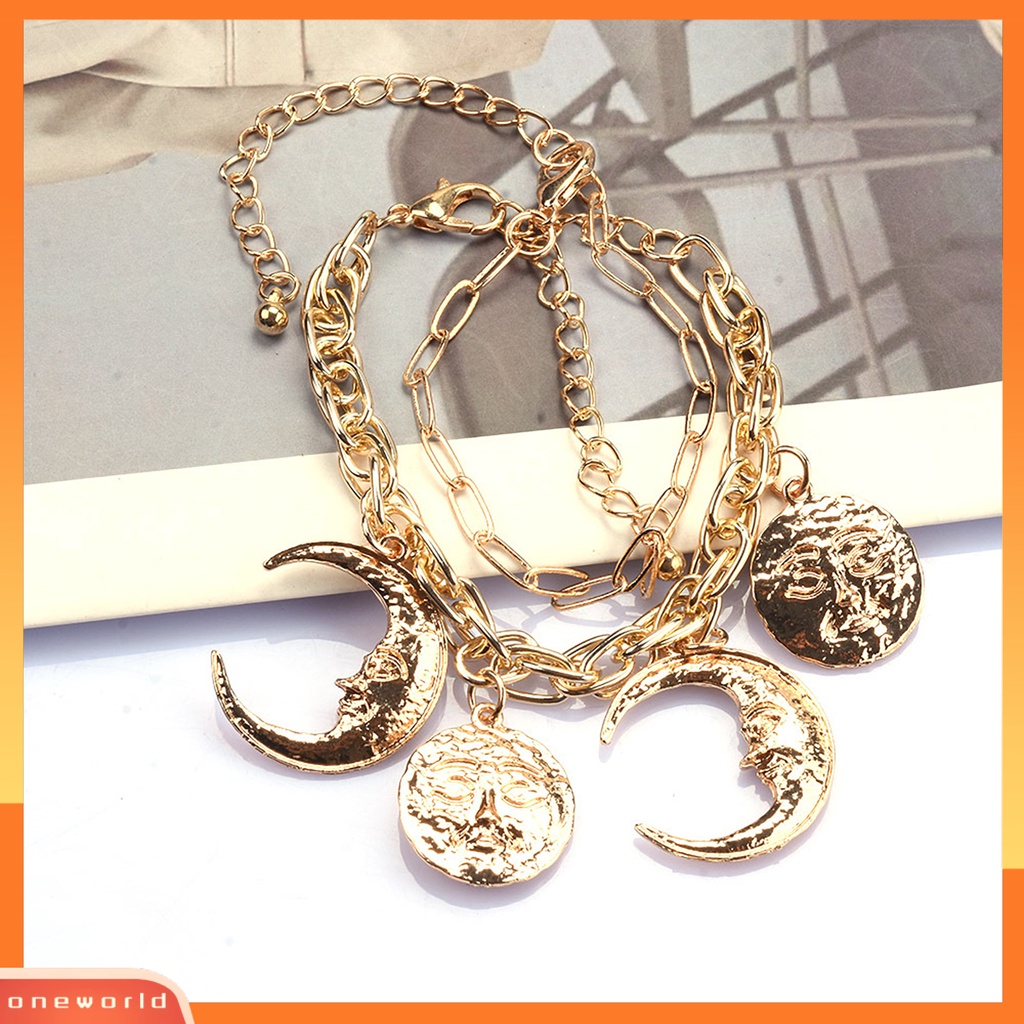 [EONE] Pesona Kalung Electroplating Shiny Adjustable Vintage Dress Up Alloy Baroque Alloy Moon Sun Pendant Necklace Wanita Perhiasan