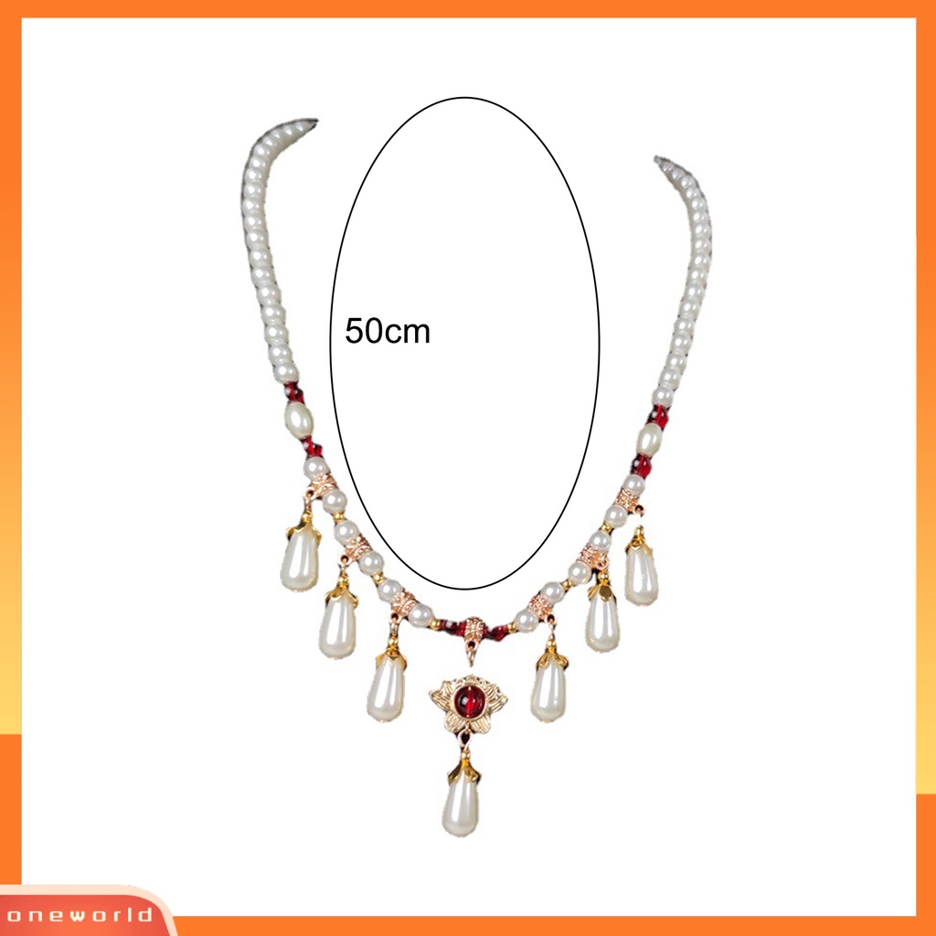 [EONE] Hias Berlian Imitasi Teardrop Liontin Adjustable Vintage Kalung Wanita Mutiara Imitasi Cheongsam Kalung Perhiasan Aksesoris