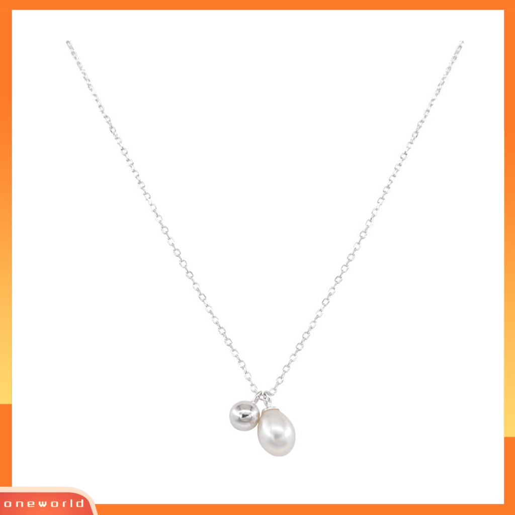 [EONE] Wanita Kalung Panjang Bulat Bola Slim Rantai Elegan Minimalis Glossy Mutiara Imitasi Klavikula Kalung Fashion Perhiasan