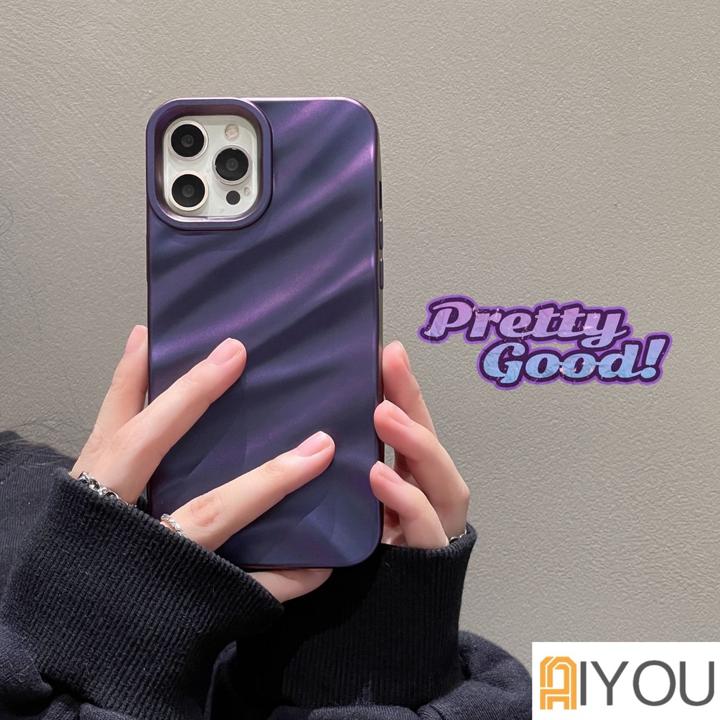 High Grade Ins Ungu Tiga Dimensi Lipit Gelombang Bumper Casing Shockproof Phone Case Untuk Iphone 14 11 Pro Max12 14 Pro Max XR Xs Max7 8plus 13Promax Non-slip Cover