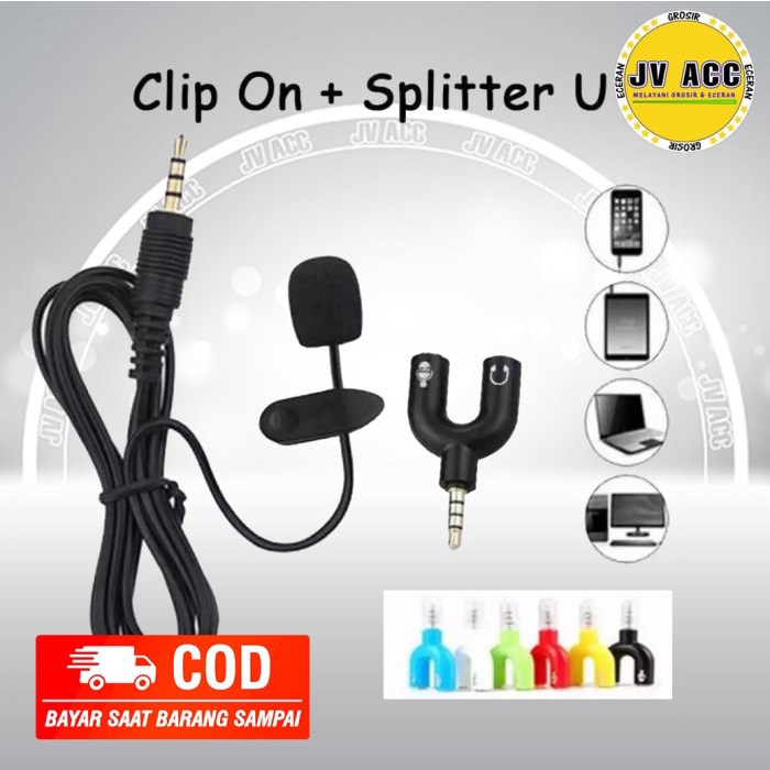 AUDIO SPLITTER + MIC CLIP ON 2M PAKET YOUTUBER / KARAOKE / LIVE STREAM