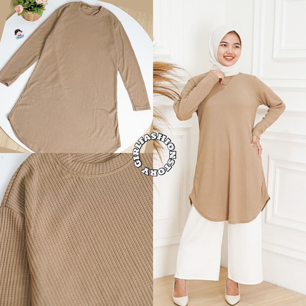 BEFAST - ZFS OOTD WANITA TUNIK ERA / WAFFLE LONG TUNIK / Pakaian Wanita Muslimah / Tunik Polos Formal / Outfit Wanita Hijab Style / Fashion Kekinian Remaja ABG Trendy / Terlaris