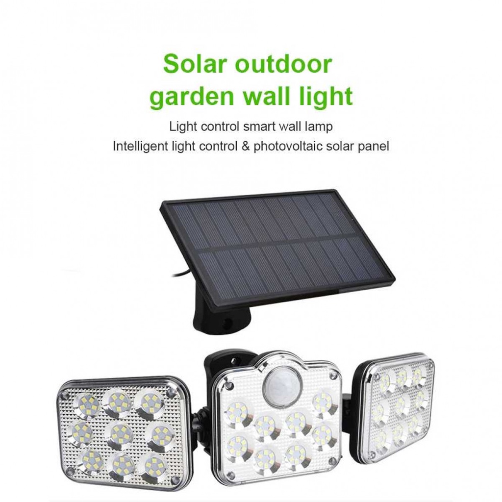 Lampu Solar Dinding Jalan Double Sensor Three Head 122 LED Cool White