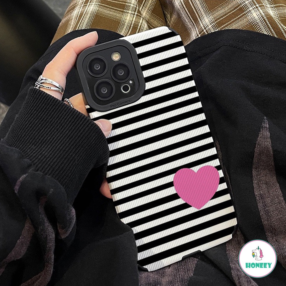 IPHONE Casing Ponsel Cinta Hitam Untuk Iphone14 13 Pro Max11 12 Pro 7 8 14 Plus 11 Pro Max 13 X XR XSMAX Shockproof Creative Stripe Style Case Back Cover