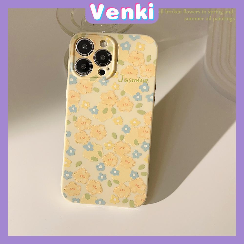 VENKI - For iPhone 11 iPhone Case Yellow Glossy Film TPU Soft Case Shockproof Phase Cover Protection Small Floral Compatible with iPhone 14 13 Pro max 12 Pro Max xr xs max 7 8Plus