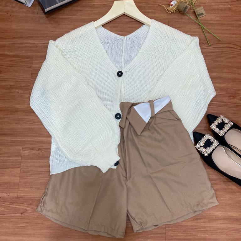 BEFAST - ZSO SETELAN RIA / ONE SET VINA / Setelan Wanita Keluaran Terbaru / Outfit Daily Wanita Remaja ABG / Oneset Casual Wanita / Set Atasan Outer Rajut+Celana Pendek / Fashion kekinian Wanita Terlaris