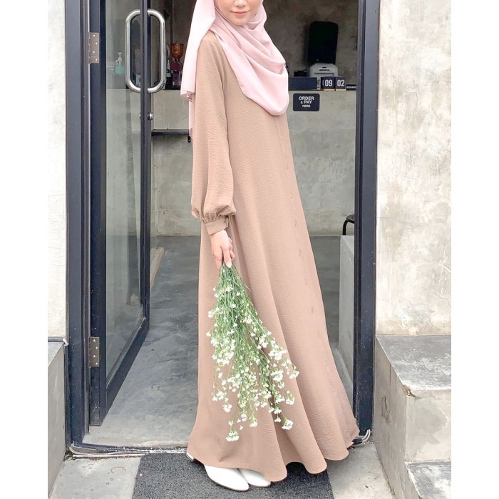 COUNTI GAMIS POLOS CRINKLE AIR FLOW - DRESS FULL KANCING - Mocca Cream