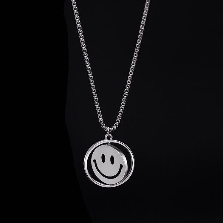 Ot Smiley Pria Kalung Berputar Smiley Pria Mutiara Smiley Hip Hop Necklace