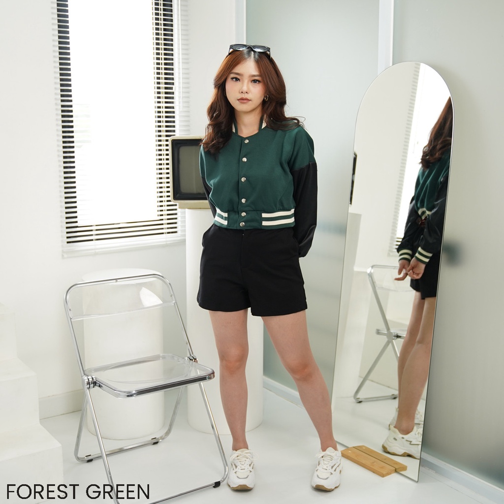 Kode 008 Jacket Varsity Crop Bomber Wanita