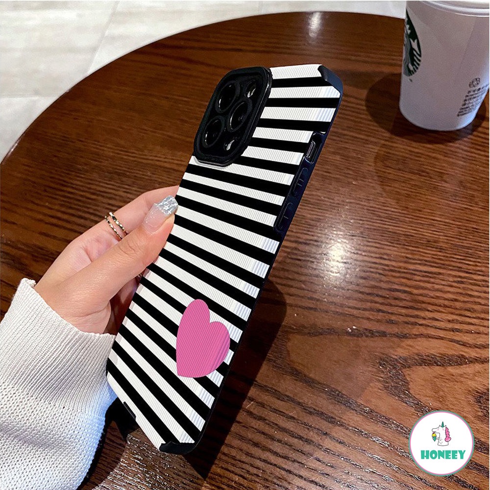 Case Garis Hitam Fashion Untuk iPhone 11 Pro Max7 8 14 Plus 12 13 14 Pro Max X XR XSMAX Cinta Shockproof Lembut Penutup Belakang