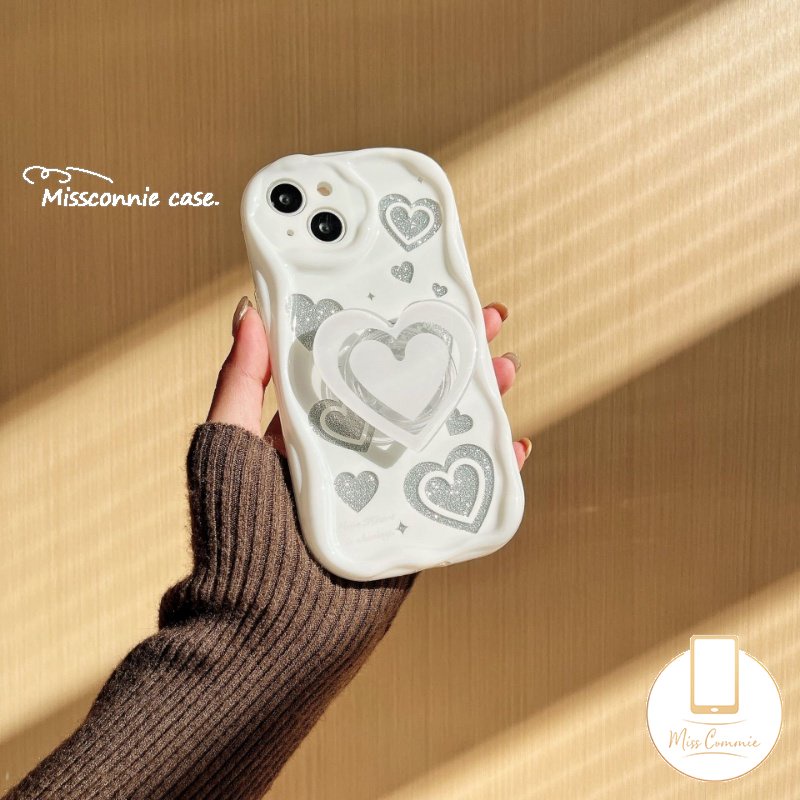 IPHONE Casing Ponsel Cinta Hati Motif Leopard Kompatibel Untuk Iphone7 8 6s 6 Plus XR 11 12 13 14 Pro Max X XS Max SE 2020 3D Wavy Curved Edge Glossy Shockproof Tpu Soft Cover