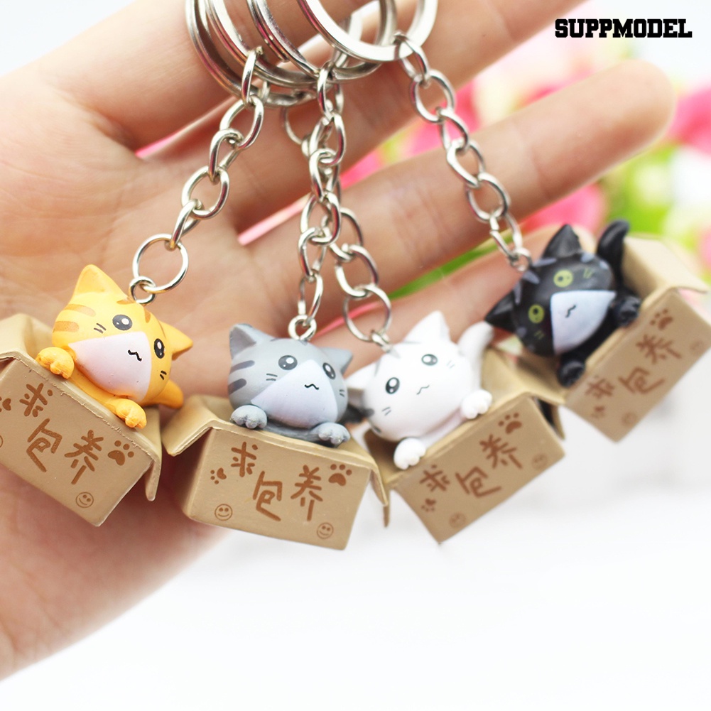 [SM Otomatis] Lovely Cartoon Kitten Box Pendant Keychain Gantungan Kunci Tempat Tas Gantung Hiasan