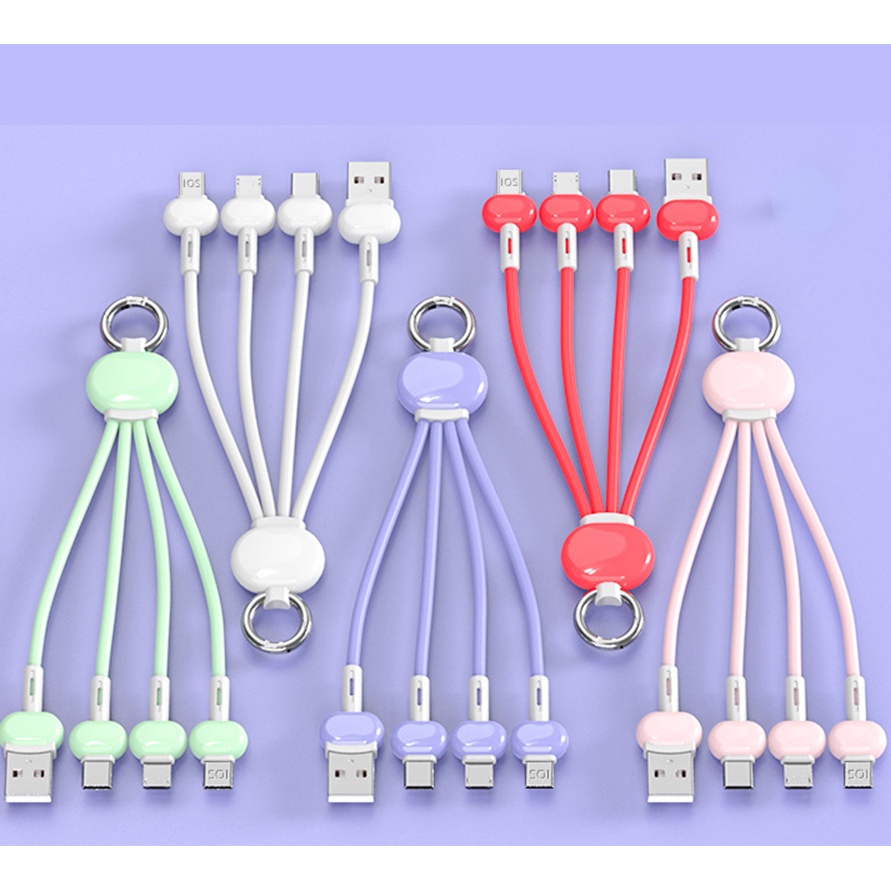 Kabel Data Gantungan Kunci Three In One Cocok Untuk IPhone Android Type-cUSB Fast Charging Cable Kabel Data Liontin Tas Portable