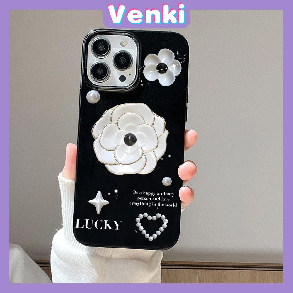 VENKI - For iPhone 11 iPhone Case Black Glossy TPU Soft Case Shockproof Protection Camera White Flowers Compatible with iPhone 14 13 Pro max 12 Pro Max xr xs max 7Plus 8Plus