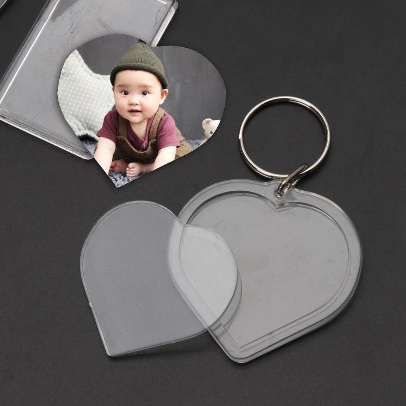 1pc Persegi Panjang Transparan Kosong Akrilik Insert Foto Bingkai Foto Keyring/DIY Split Ring Gantungan Kunci Mini Foto Bingkai Foto