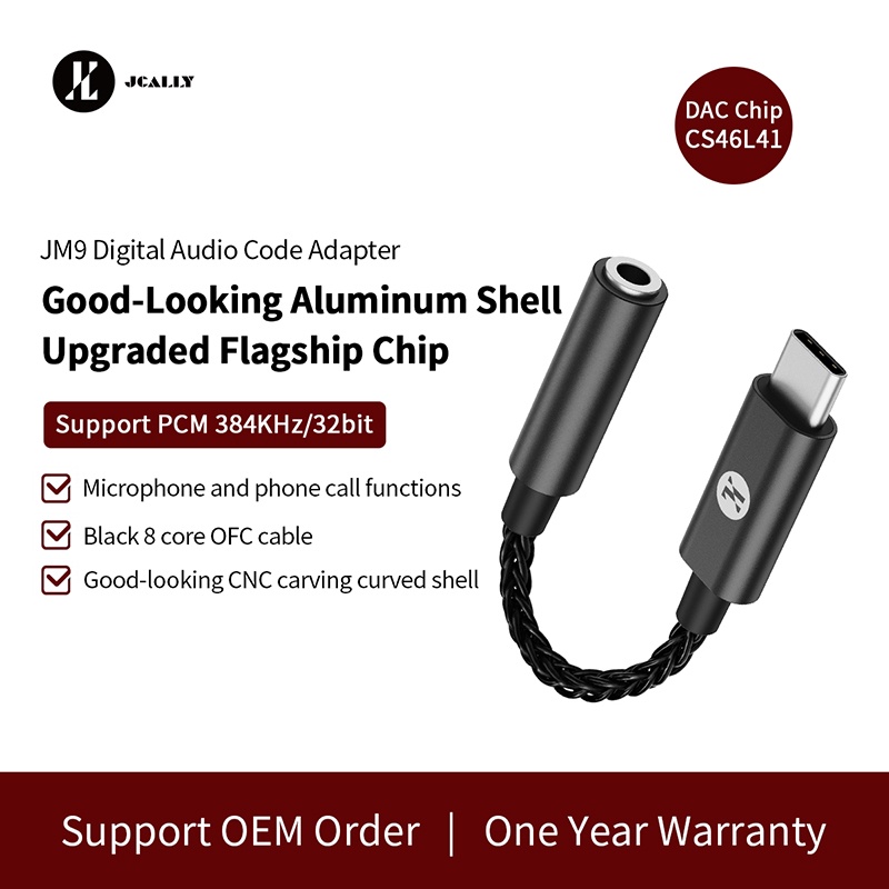 Jcally JM9 Type-C Ke 3.5mm Kabel Adaptor DAC Chip CS46L41 Untuk Android Hi-res Earphone Adapter Support PCM 384KHz/32bit Dan Telpon