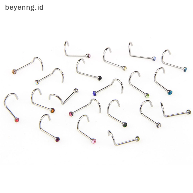 Beyen 20PCS/Set Stainless Steel Kristal Berlian Imitasi Perhiasan Hidung Stud Rings ID