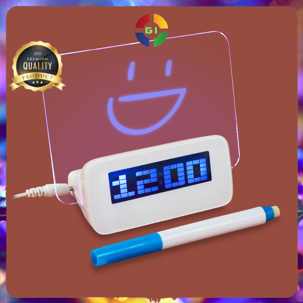 Jam LCD Display Alarm Clock with Memo Board White