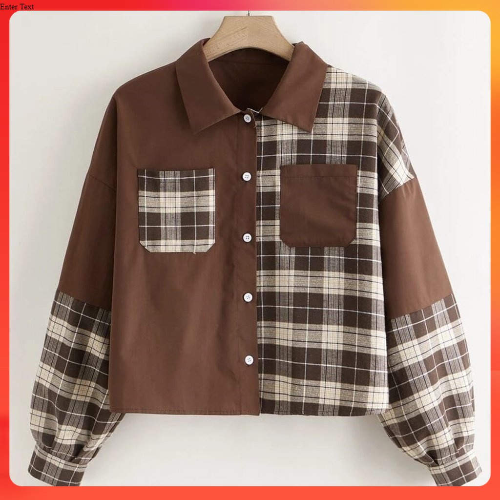 Purin Top Blouse Crop Flanel Premium Korean Fit L ⭐️ Atasan Shirt Kemeja 2 Saku Remaja Wanita Muslim