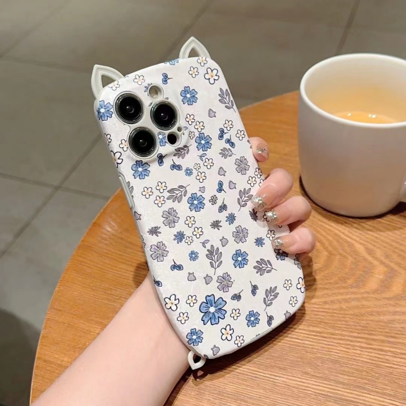 IPHONE Casing Pelindung Telinga Kucing 3D Cocok Untuk Iphone14 13 12 11 Pro X XS Max7 8 14 Plus Casing Ponsel Motif Bunga XR