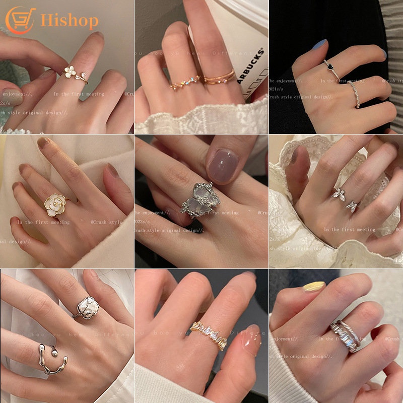 Set Cincin Fashion Opal Kristal Zirkon Hati Kupu-Kupu Bunga Pembukaan Yang Dapat Disesuaikan Rings Untuk Aksesoris Perhiasan Wanita