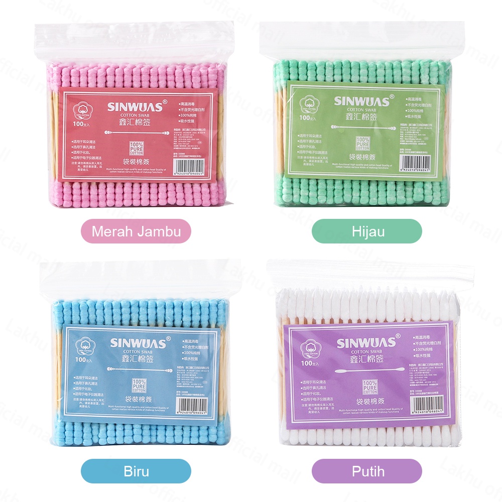 Lakhu 100pcs Cotton Swabs Pack Baby Thin Cotton Bud Ganda-Spiral Ujung Kapas Sanitary Cotton Swab